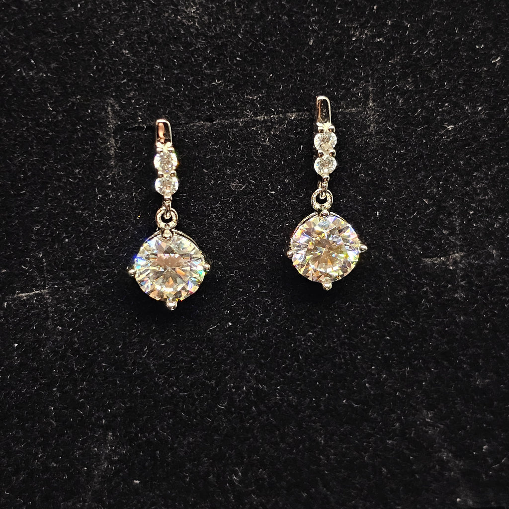 1ct Round Cut Solitaire Moissanite Dangle Earrings with Pave Details