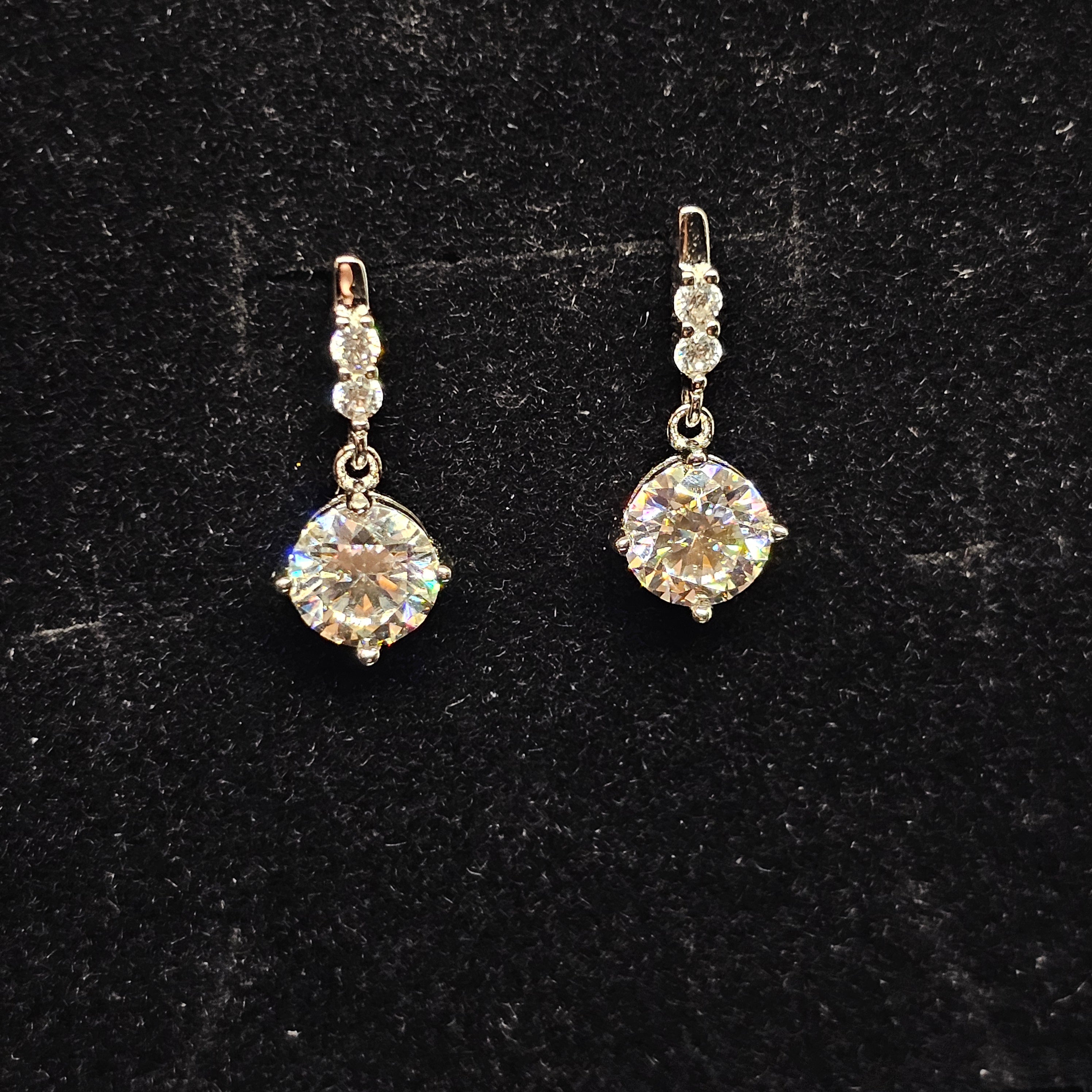 1ct Round Cut Solitaire Moissanite Dangle Earrings with Pave Details