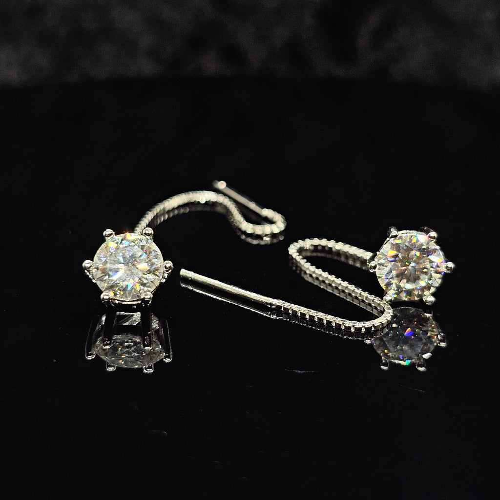 1ct/2ct Round Cut Solitaire Moissanite Threader Earrings