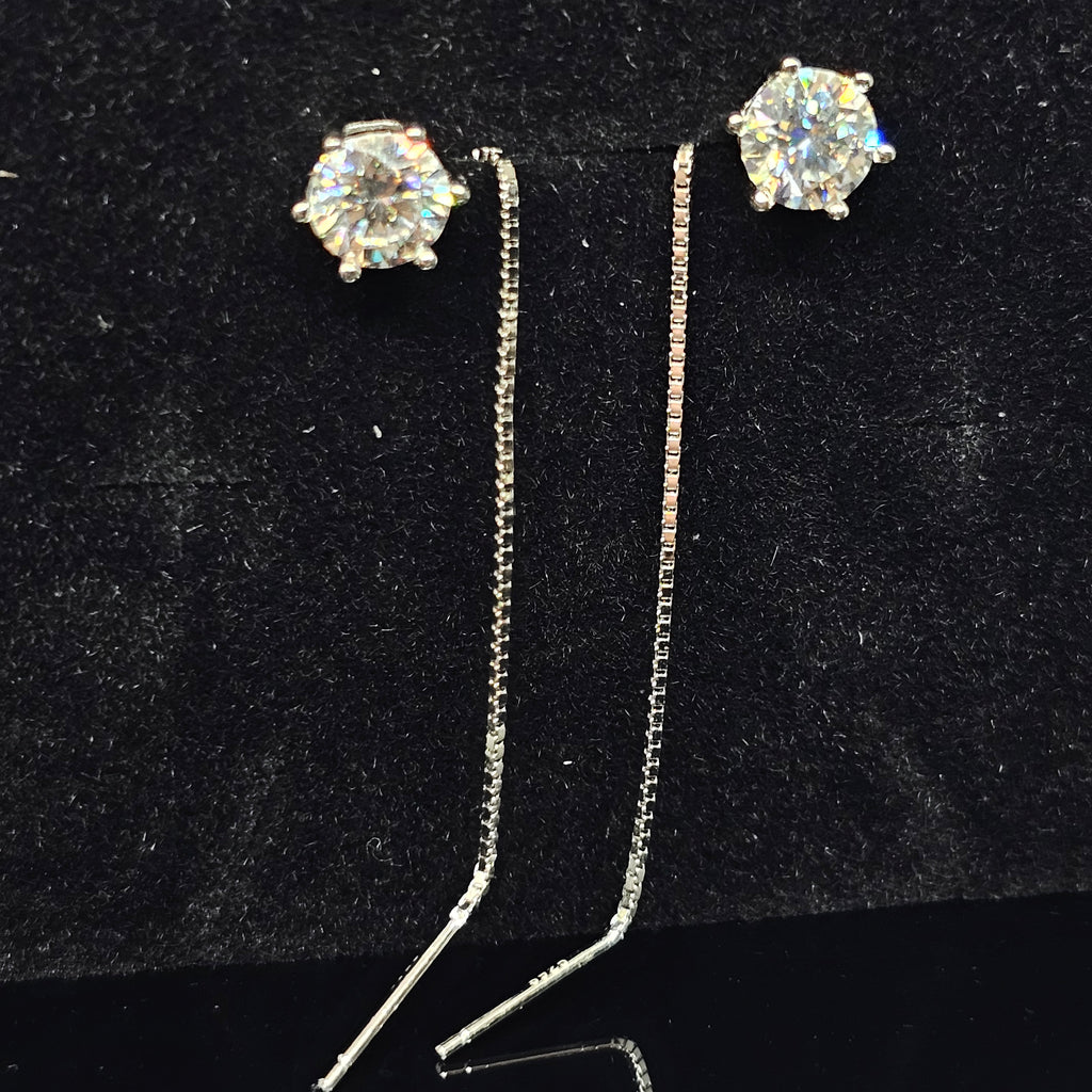 1ct/2ct Round Cut Solitaire Moissanite Threader Earrings