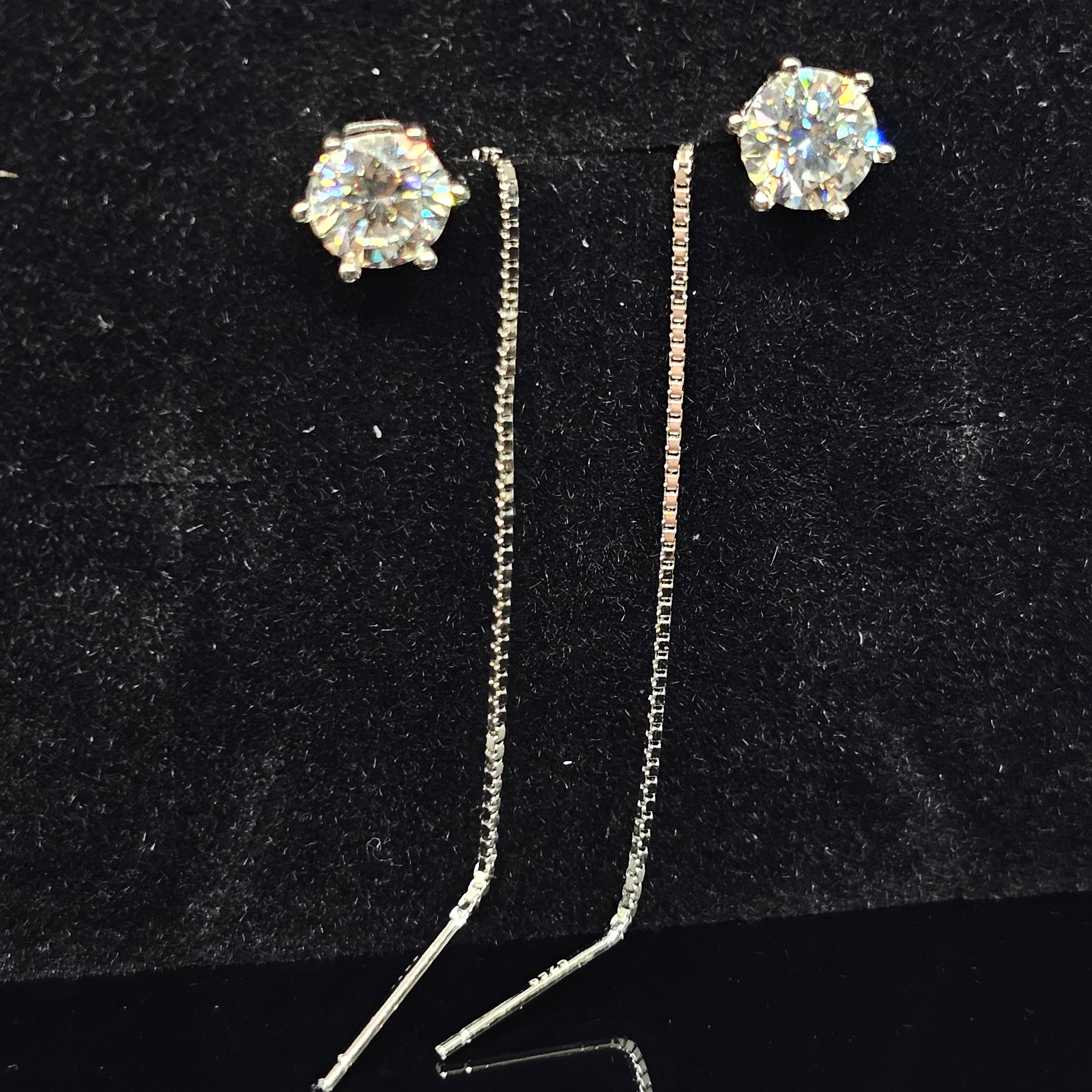 1ct/2ct Round Cut Solitaire Moissanite Threader Earrings