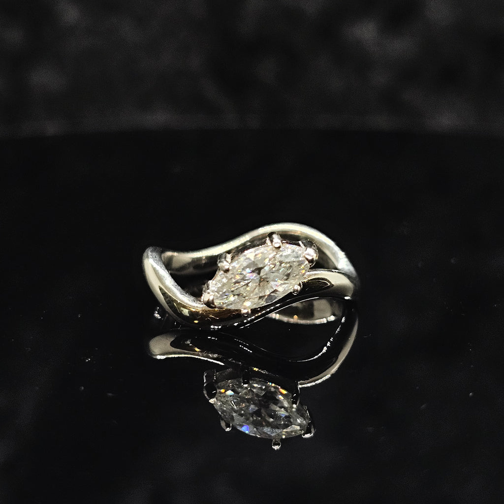 Eliza - 1ct Solitaire Marquise Ring with Asymmetrical Band