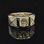 1ct Round Cut Solitaire Moissanite Ring with Wide Band and Trianglular Pave Details