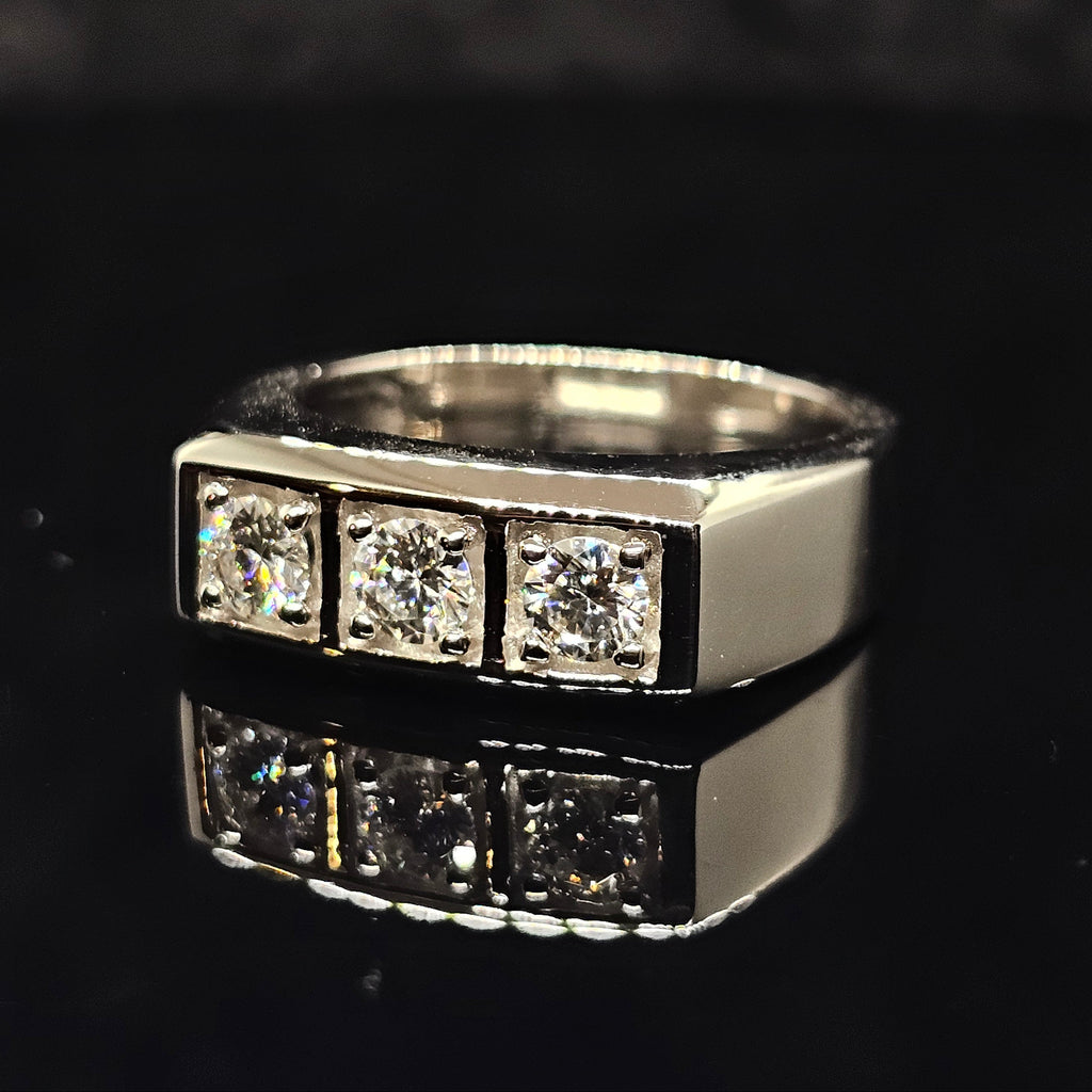 1.5cttw Flat Top Three-Stone Round Cut Moissanite Ring