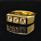1.5cttw Flat Top Three-Stone Round Cut Moissanite Ring with 18K Gold Plating