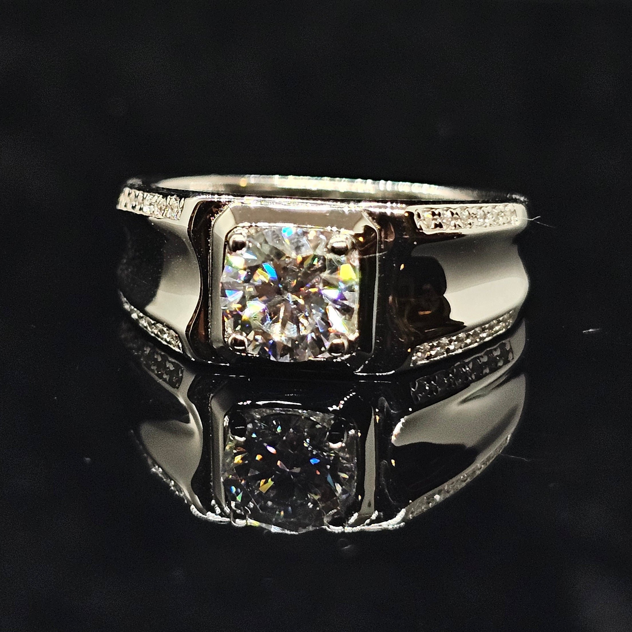 1ct Round Cut Solitaire Moissanite Ring with Pavé Accented Split Band