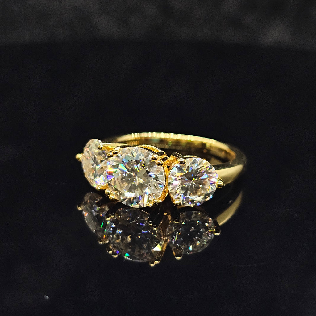 4cttw Round Cut Three-Stone Trilogy Moissanite Ring with 18K Gold Plating