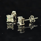 1.0/2.0cttw Square Princess-Cut Solitaire Moissanite Stud Earrings