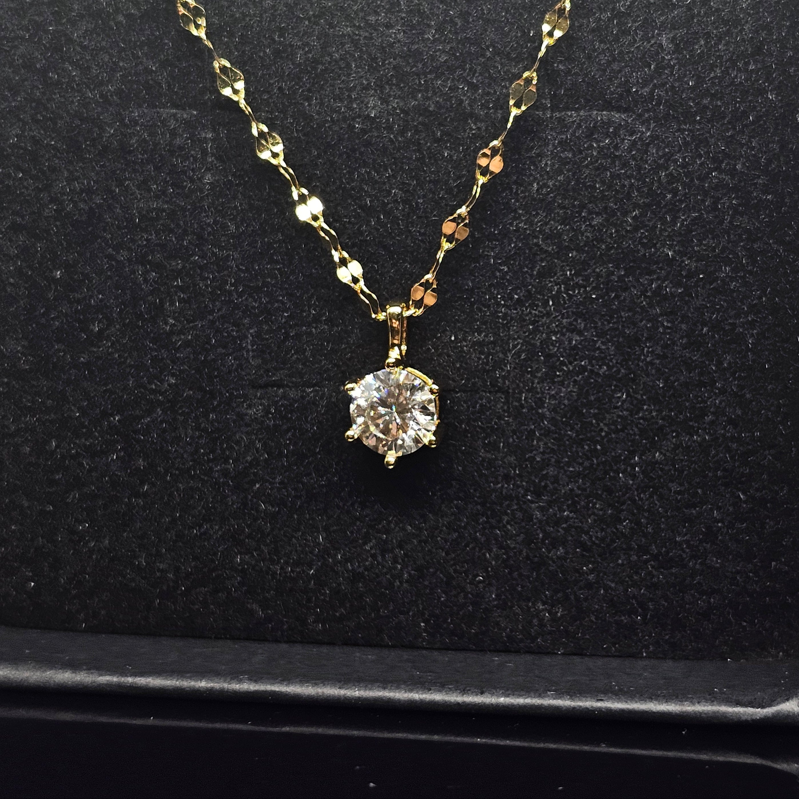 1ct Round Cut Moissanite Pendant Necklace with a 18K Gold-Plated Sparkle Chain