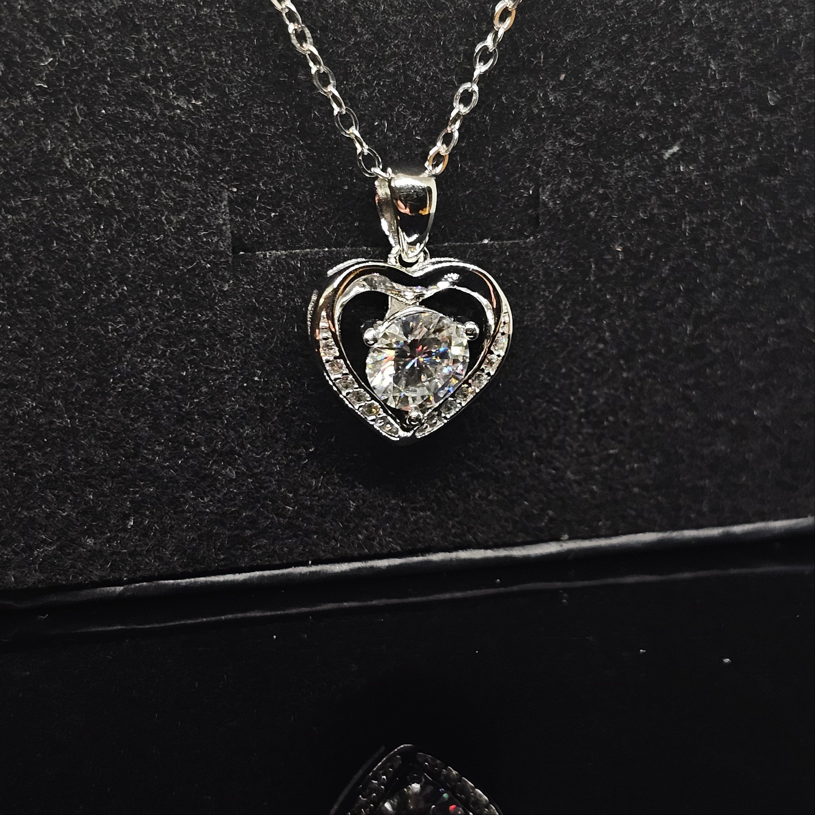 1ct Round Cut Heart Moissanite Pendant Necklace with Pave Details