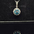 Abigail - Baby Blue Round Pendant Necklace with Halo