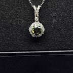 Abigail - Dark Green Round Pendant Necklace with Halo