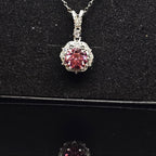 Abigail - Pink Round Pendant Necklace with Halo