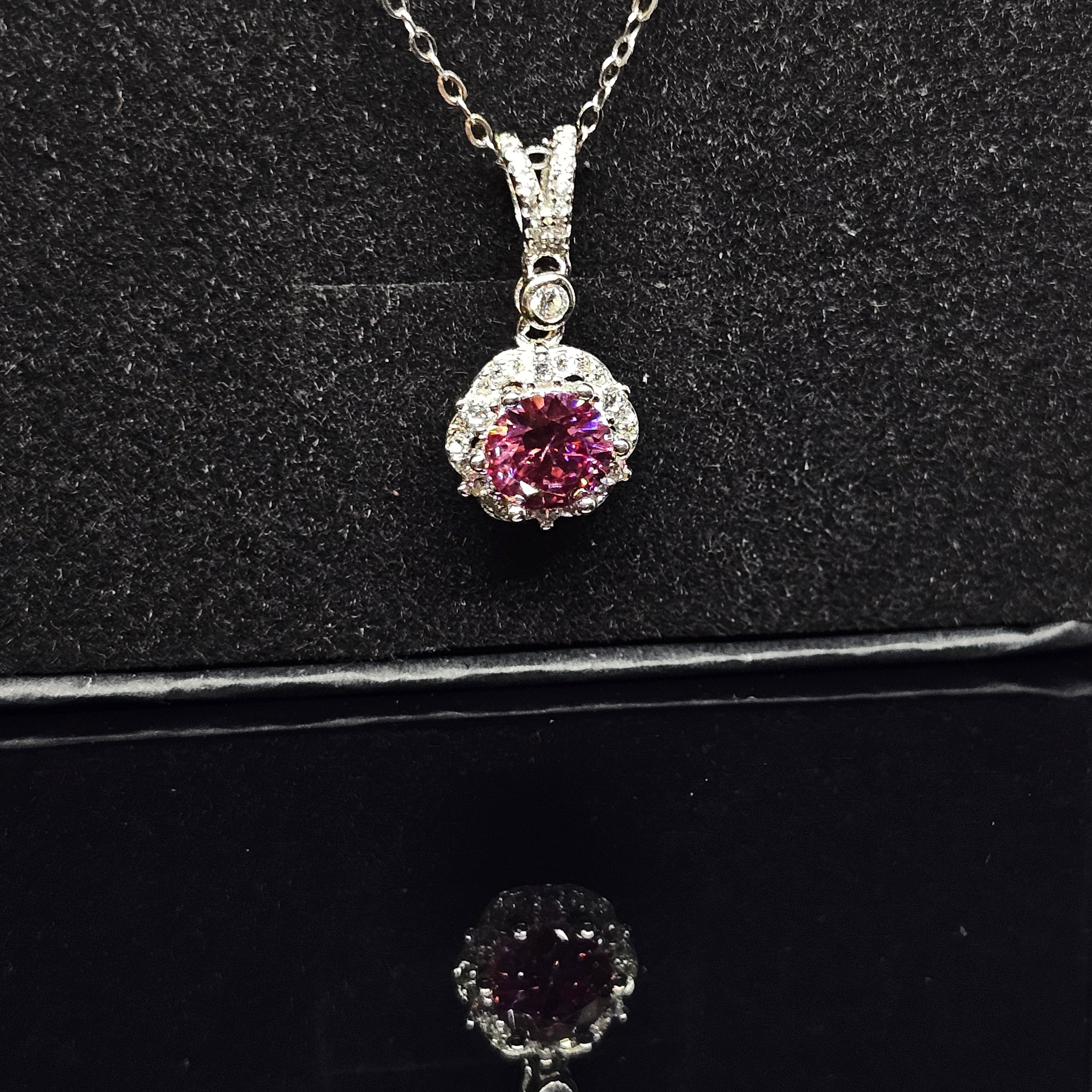 Abigail - Pink Round Pendant Necklace with Halo