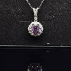 Abigail - Purple Round Pendant Necklace with Halo
