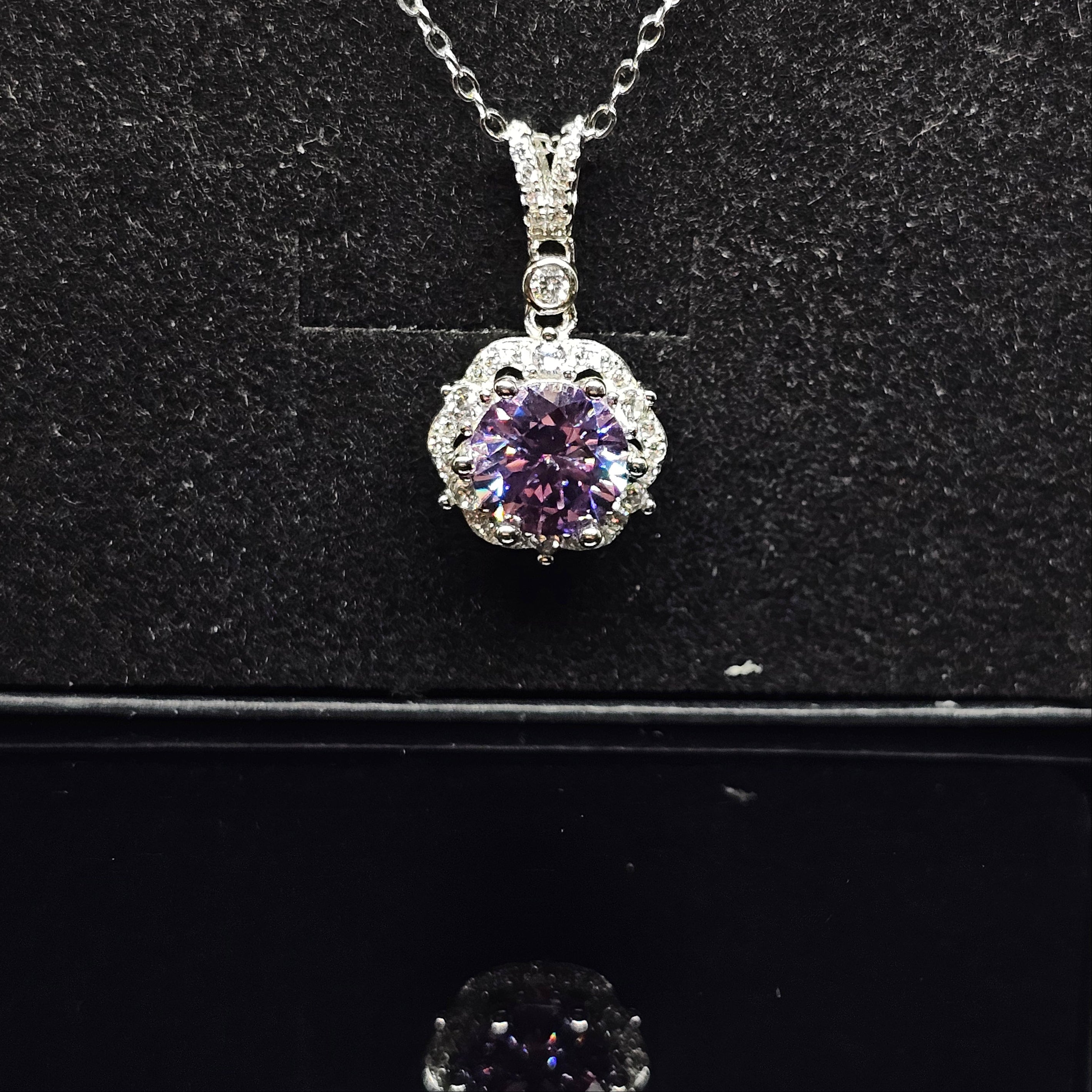 Abigail - Purple Round Pendant Necklace with Halo