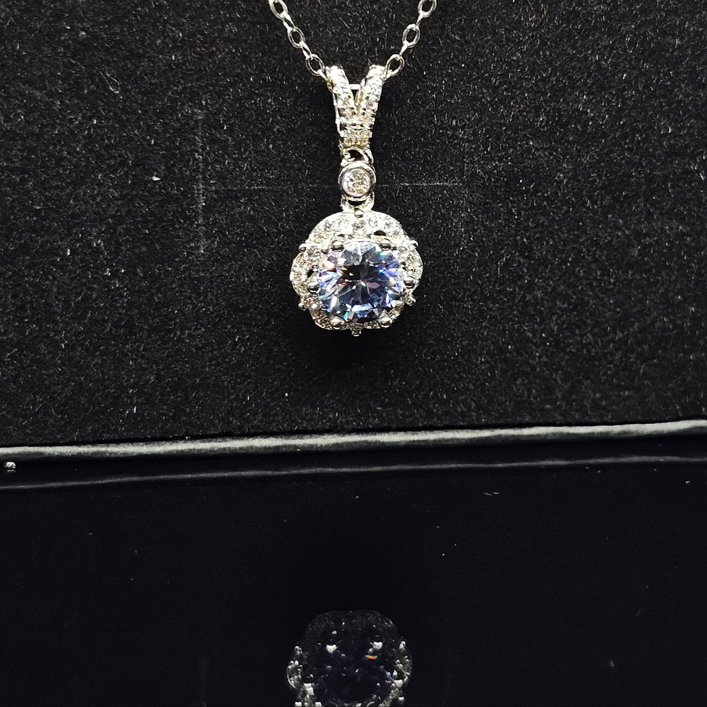 Abigail - Purple Round Pendant Necklace with Halo