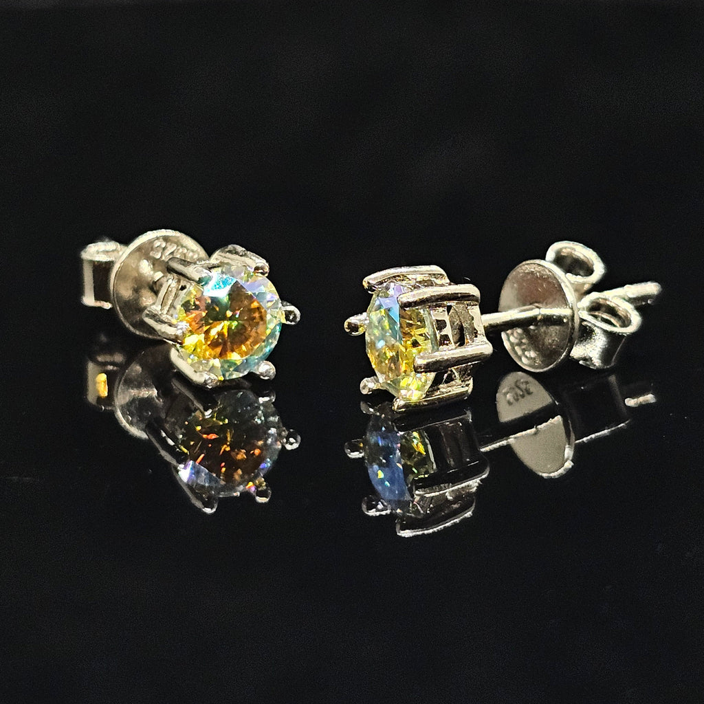 0.6/1.0/2.0cttw Aurora Borealis Round Cut Solitaire Moissanite Stud Earrings