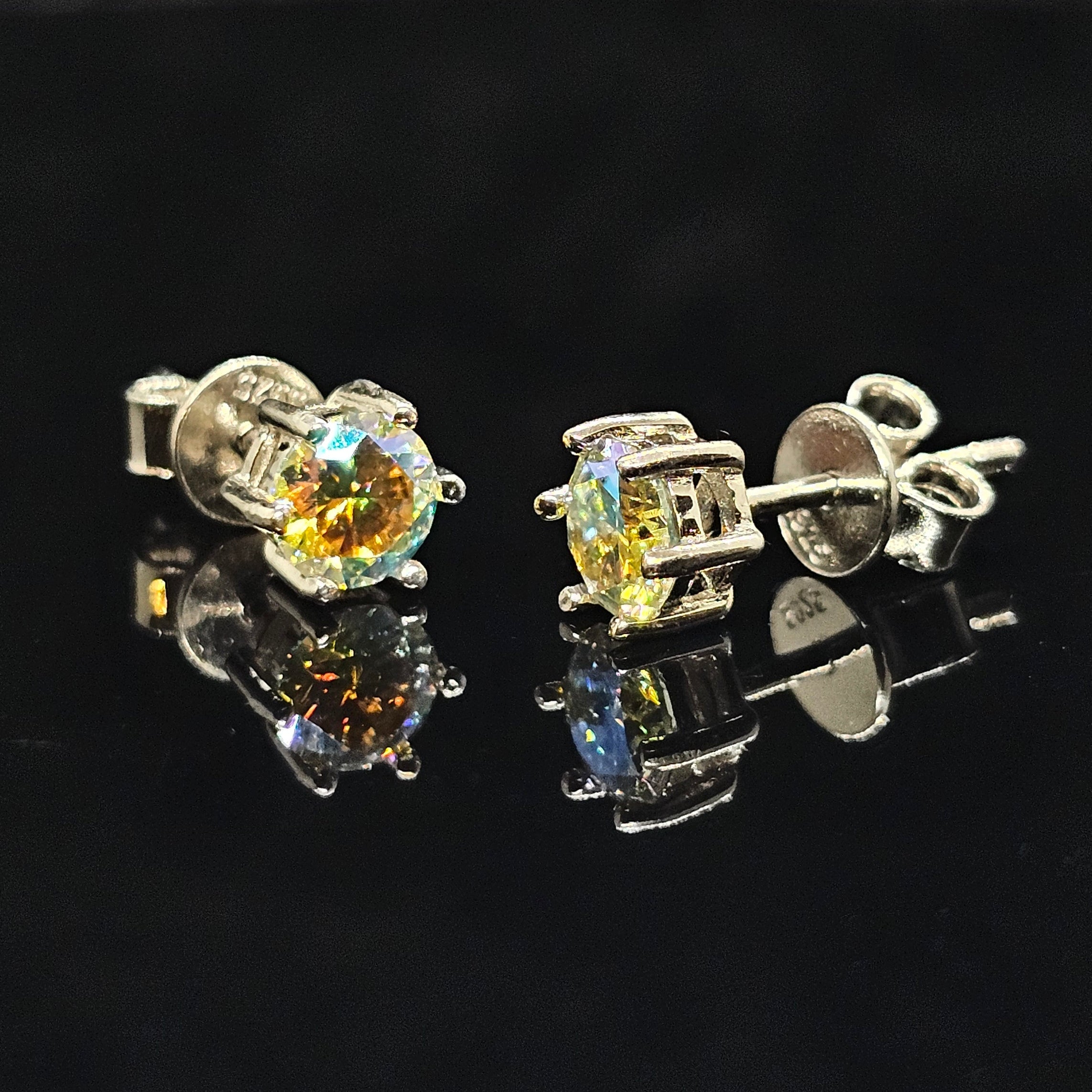 0.6/1.0/2.0cttw Aurora Borealis Round Cut Solitaire Moissanite Stud Earrings