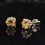 0.6/1.0/2.0cttw Champagne Round Cut Solitaire Moissanite Stud Earrings