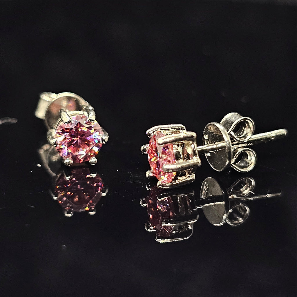 0.6/1.0/2.0cttw Pink Round Cut Solitaire Moissanite Stud Earrings