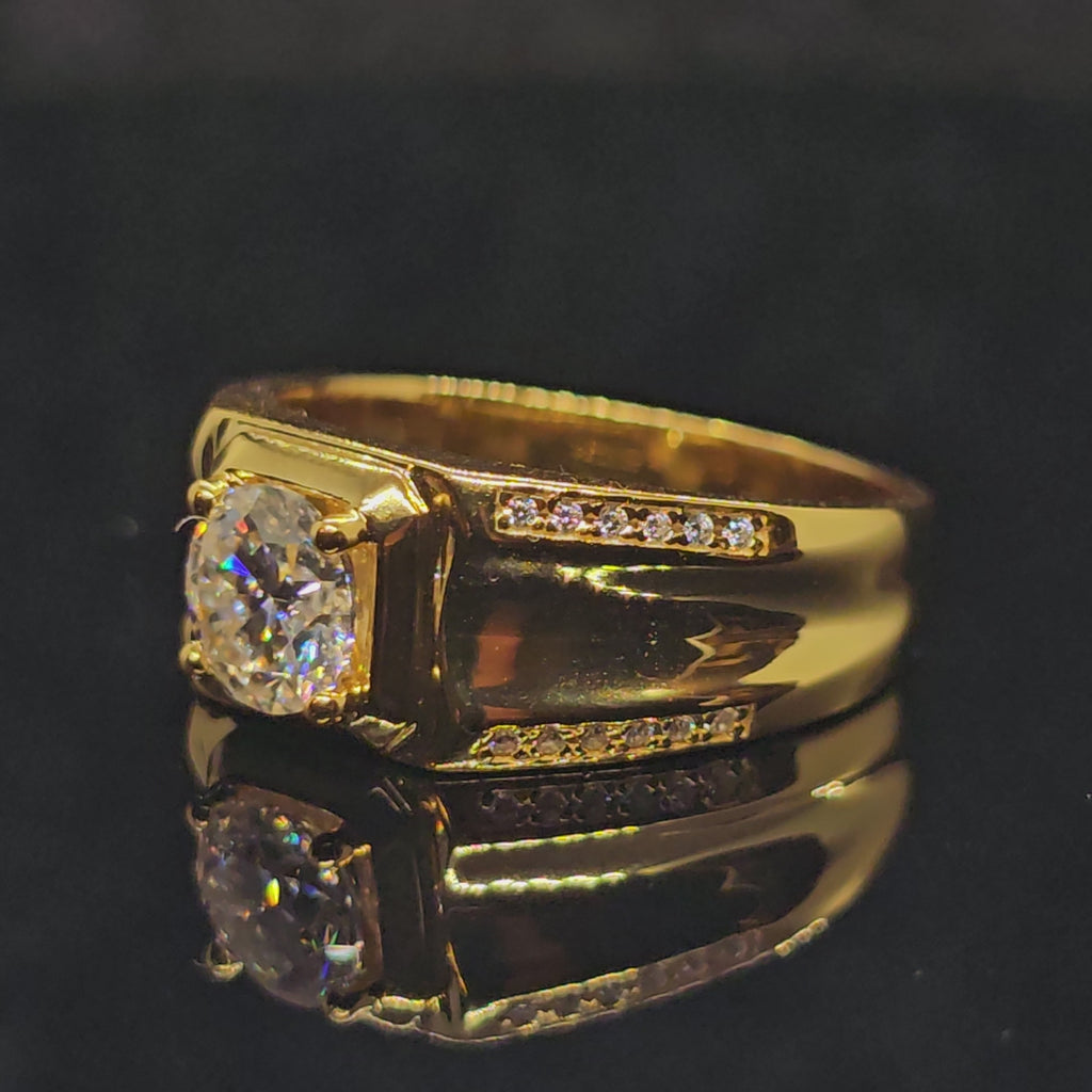 1ct Round Cut Solitaire Moissanite Ring with Pavé Accented Split Band with 18K Gold Plating