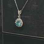 Abigail - Baby Blue Round Pendant Necklace with Halo