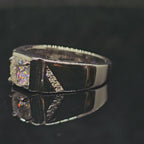 1ct Round Cut Solitaire Moissanite Ring with Wide Band and Geometric Details