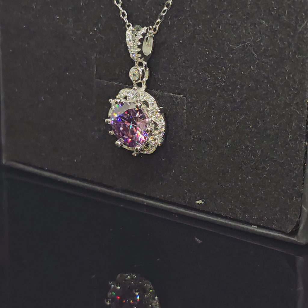 Abigail - Purple Round Pendant Necklace with Halo