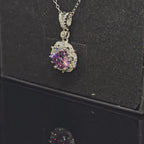 Abigail - Purple Round Pendant Necklace with Halo