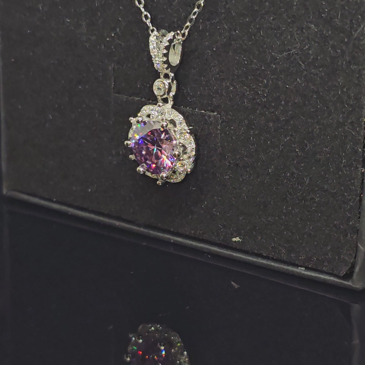 Abigail - Purple Round Pendant Necklace with Halo