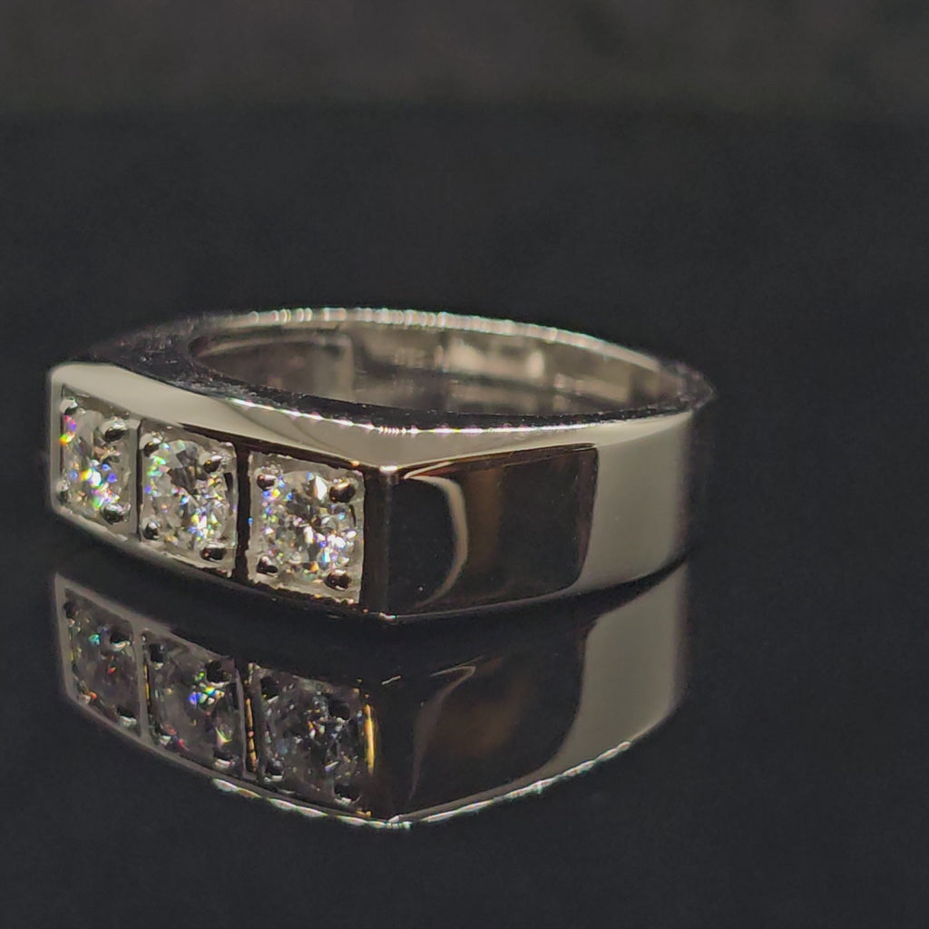 1.5cttw Flat Top Three-Stone Round Cut Moissanite Ring