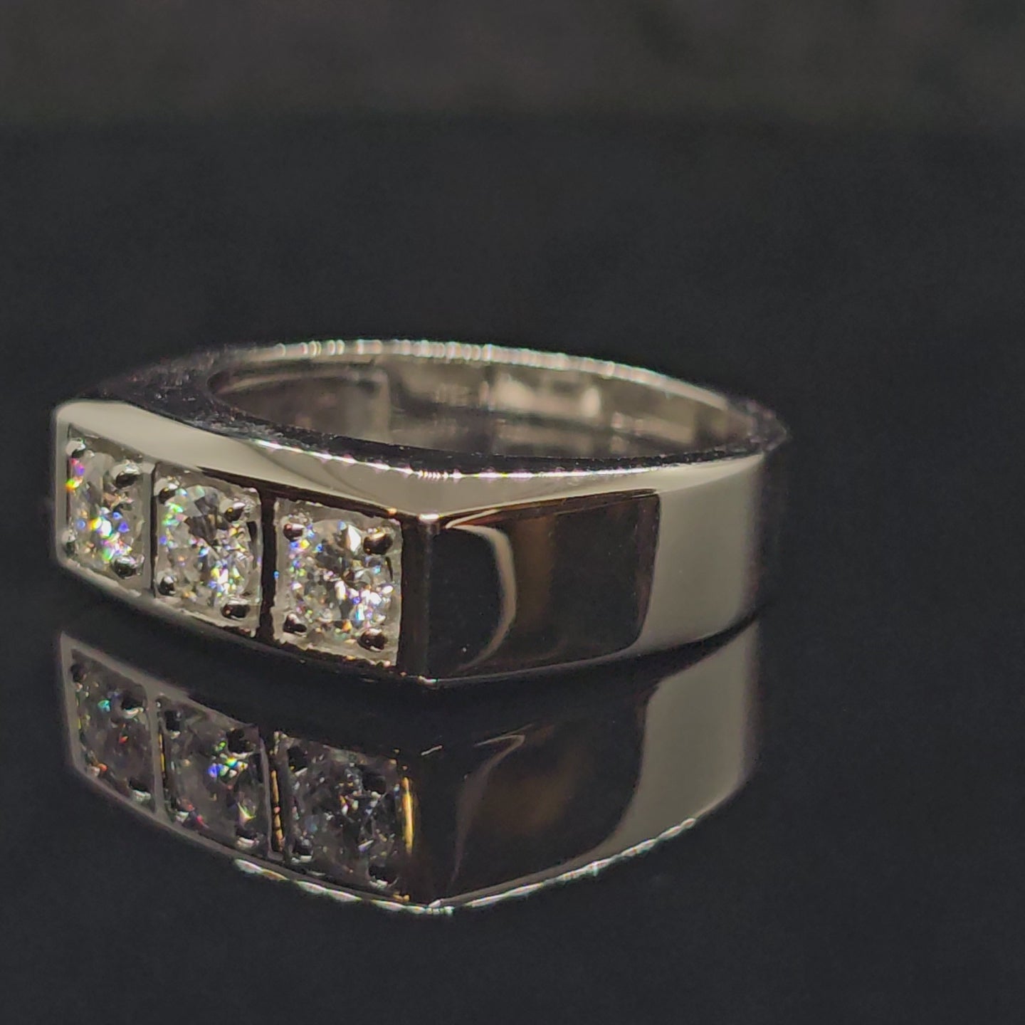 1.5cttw Flat Top Three-Stone Round Cut Moissanite Ring