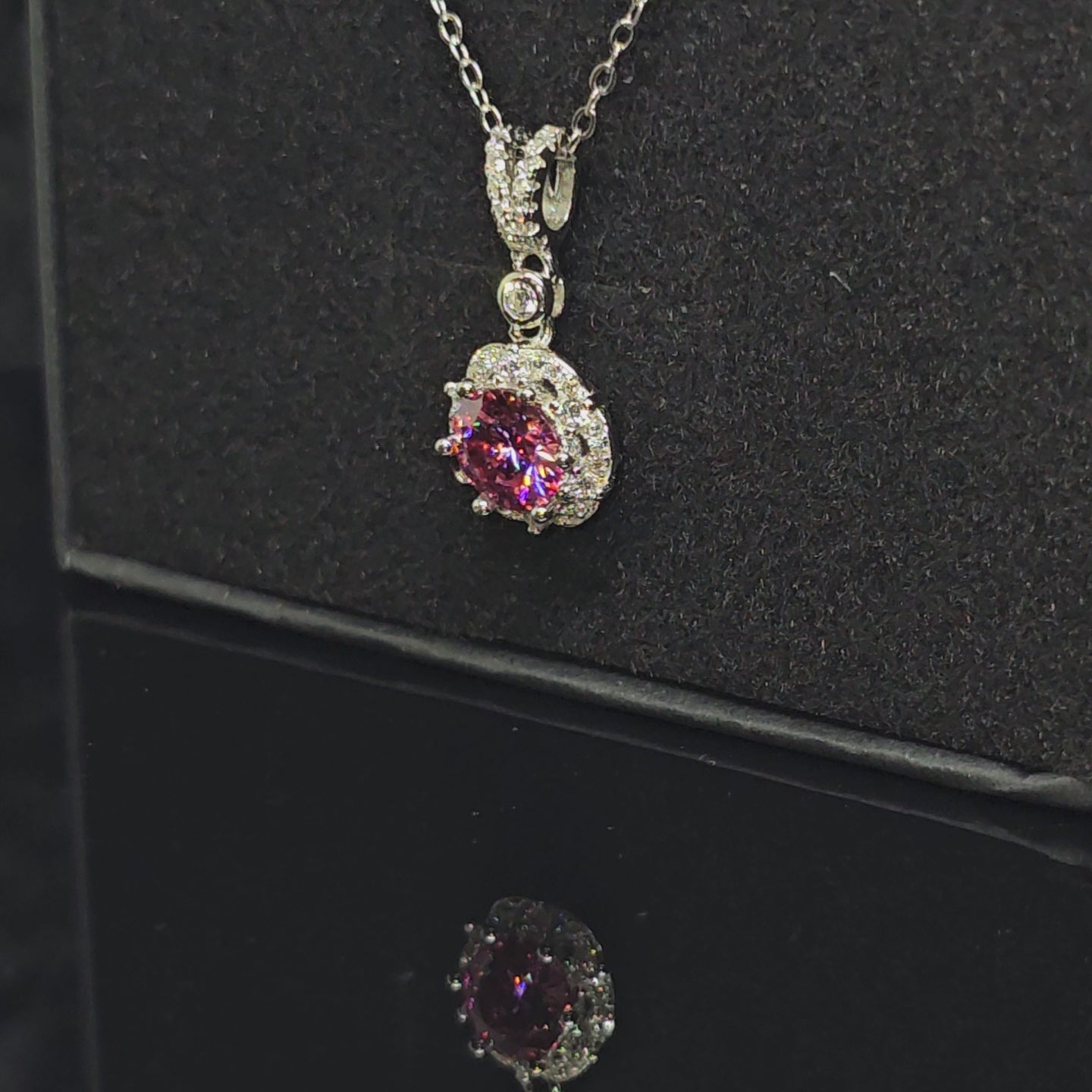 Abigail - Pink Round Pendant Necklace with Halo