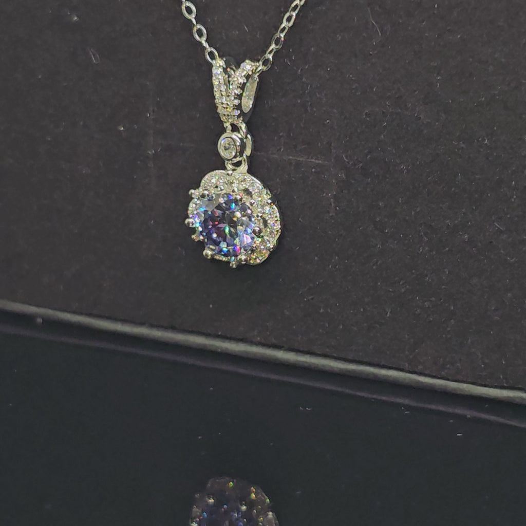 Abigail - Purple Round Pendant Necklace with Halo