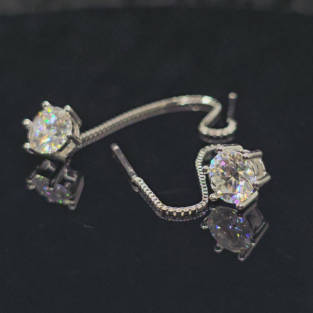 1ct/2ct Round Cut Solitaire Moissanite Threader Earrings