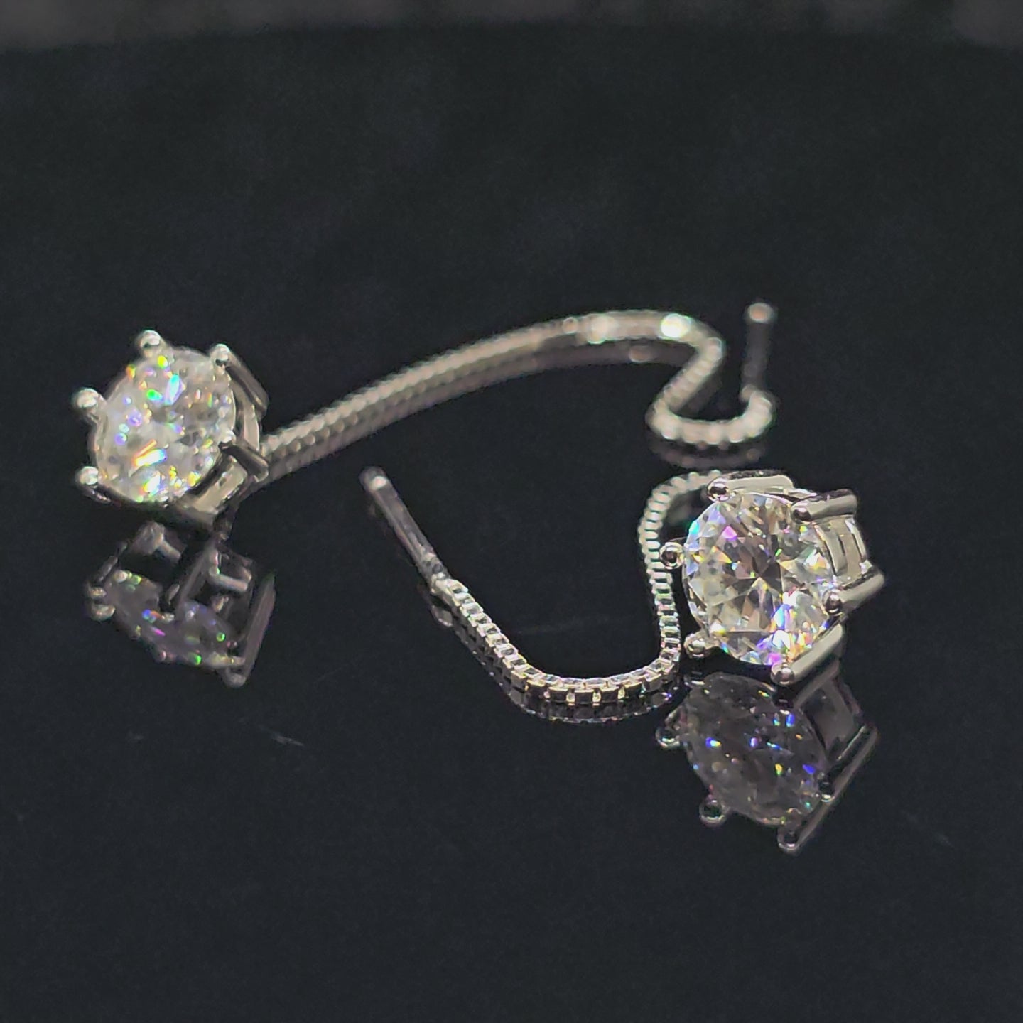 1ct/2ct Round Cut Solitaire Moissanite Threader Earrings