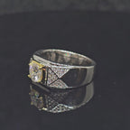 1ct Round Cut Solitaire Moissanite Ring with Wide Band and Trianglular Pave Details