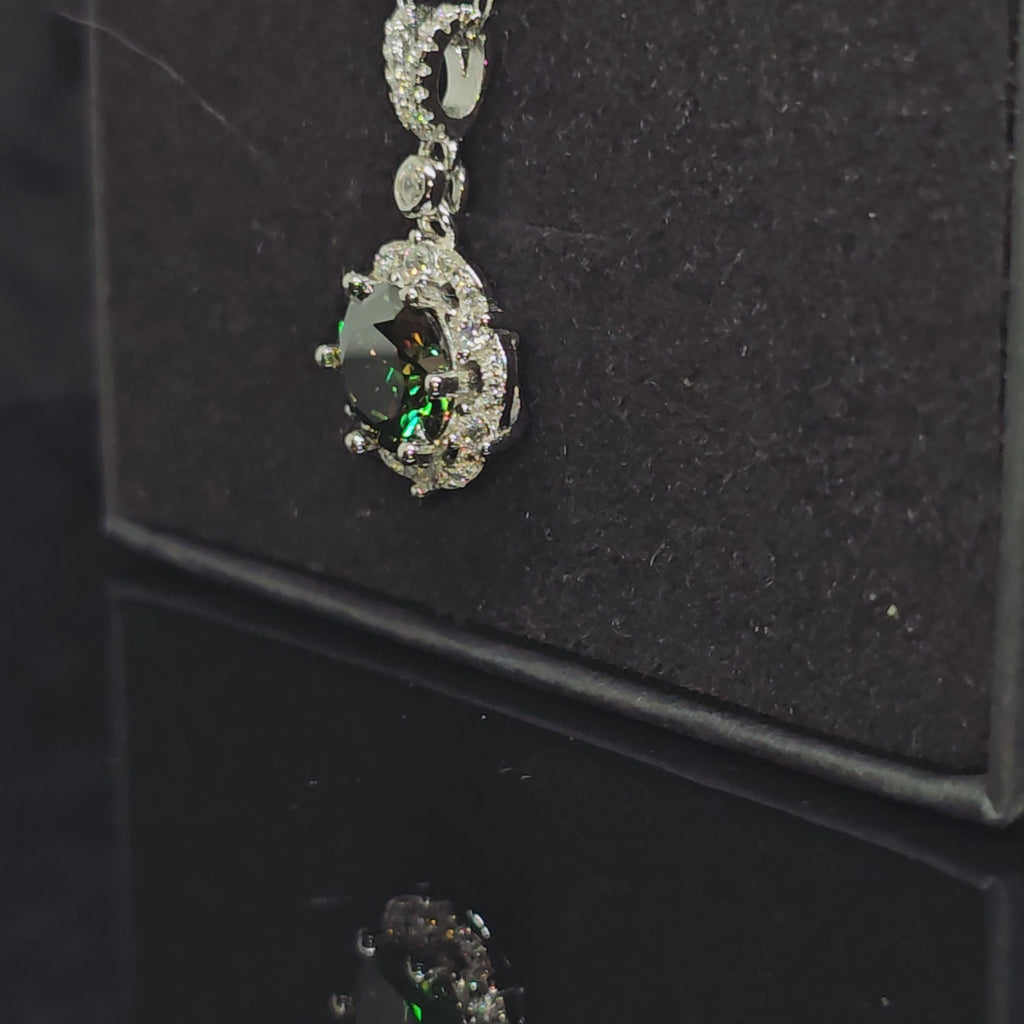 Abigail - Dark Green Round Pendant Necklace with Halo