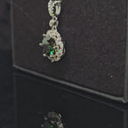 Abigail - Dark Green Round Pendant Necklace with Halo