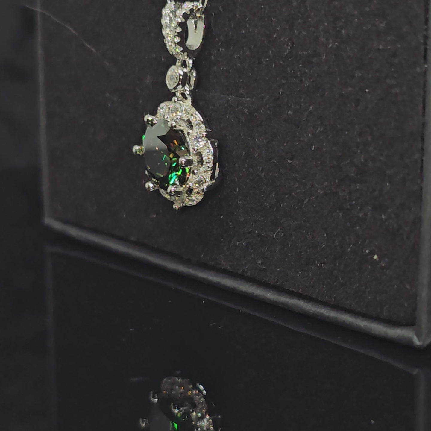 Abigail - Dark Green Round Pendant Necklace with Halo