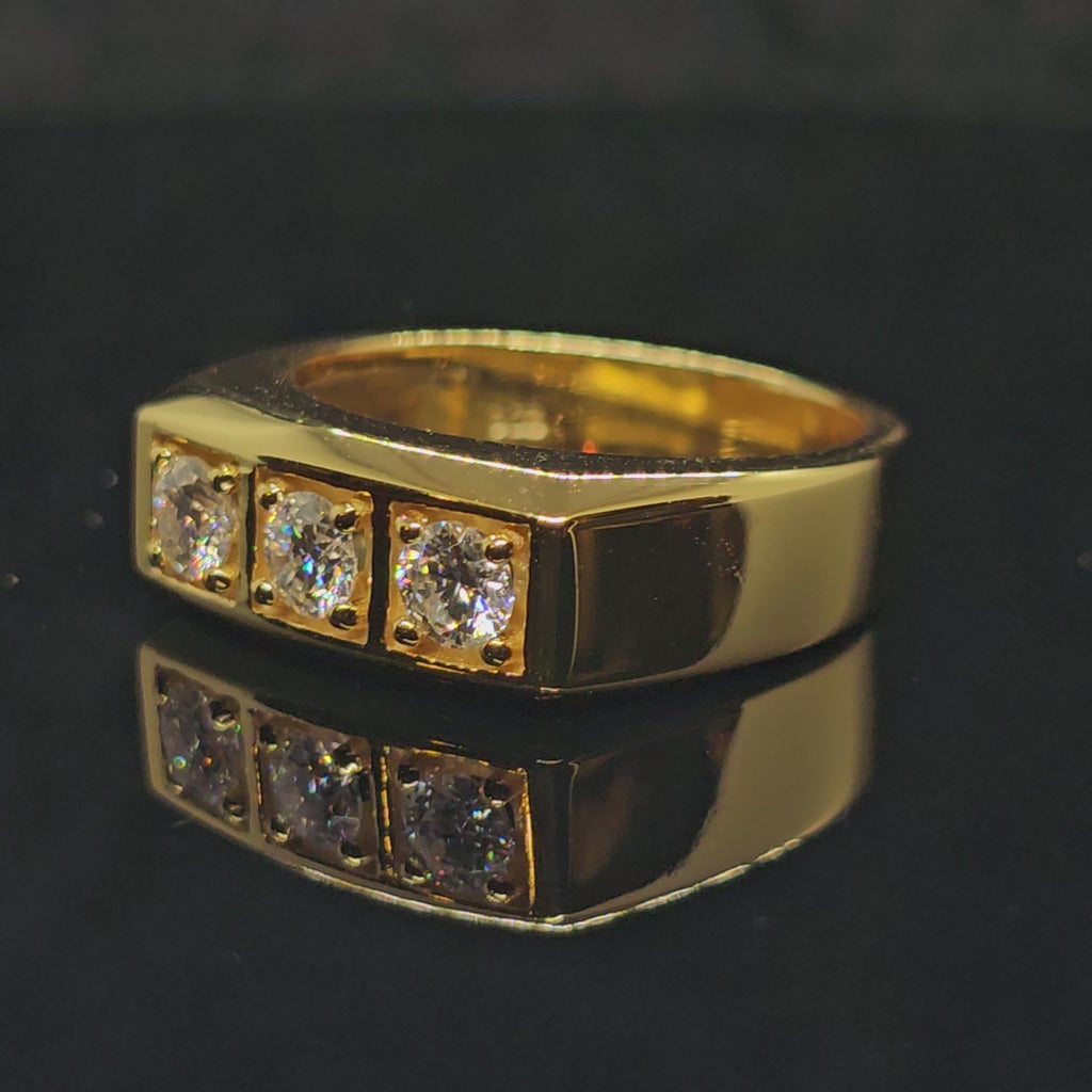 1.5cttw Flat Top Three-Stone Round Cut Moissanite Ring with 18K Gold Plating