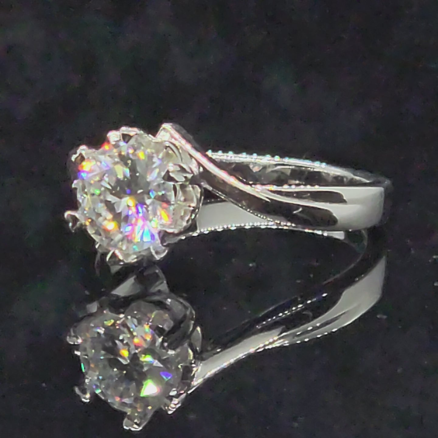 Moissanite ring on black backgroud